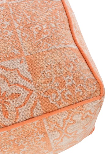 Pouf carré en coton, tissage chenille et coloris corail 60x60x40cm