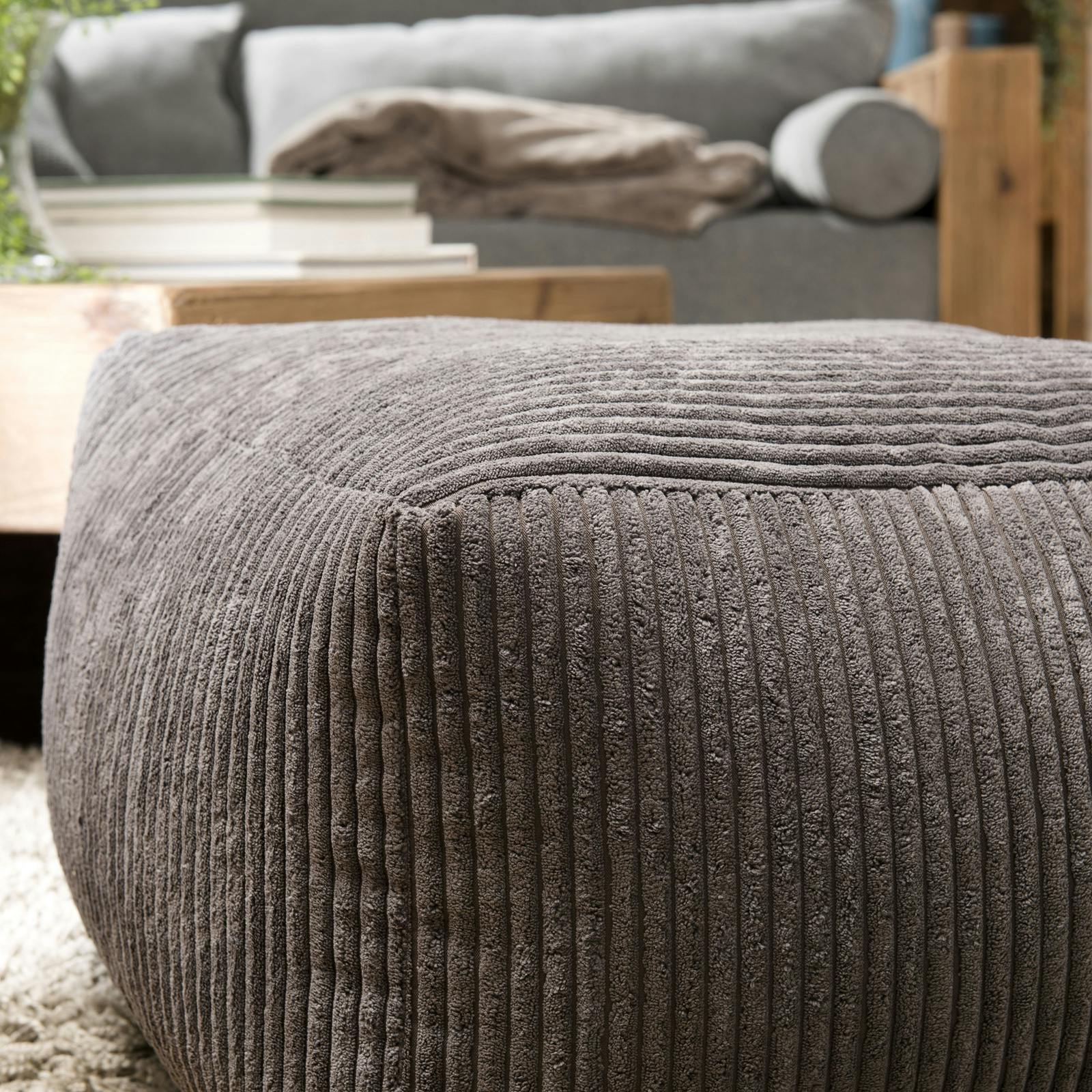 Pouf carré en velours côtelé gris anthracite TIM