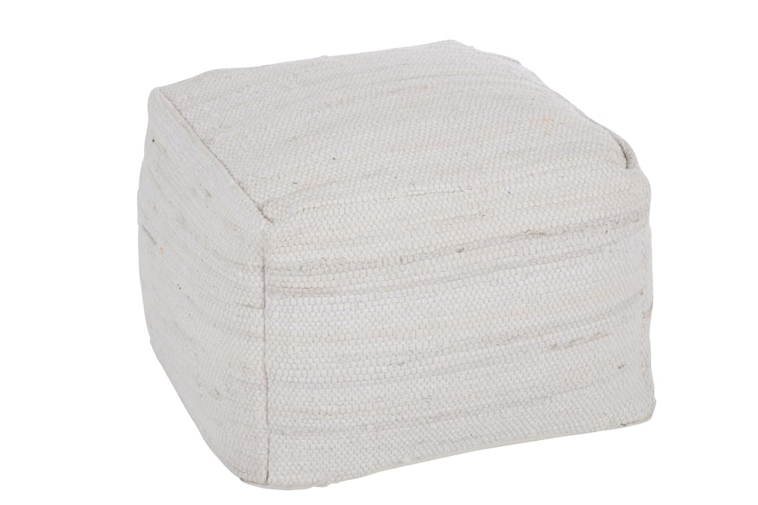 Pouf carré façon chindi blanc - 50x50x35cm