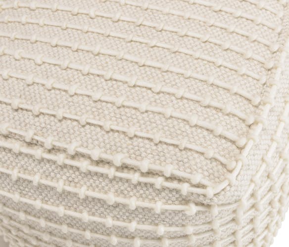 Pouf carré laine ivoire effet tricot TIM