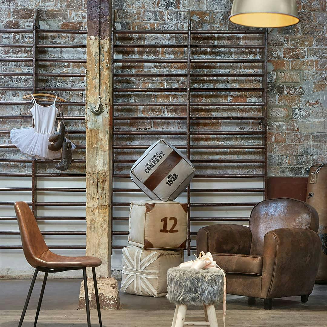 Pouf carré Union Jack en coton couleur sable 40x40cm