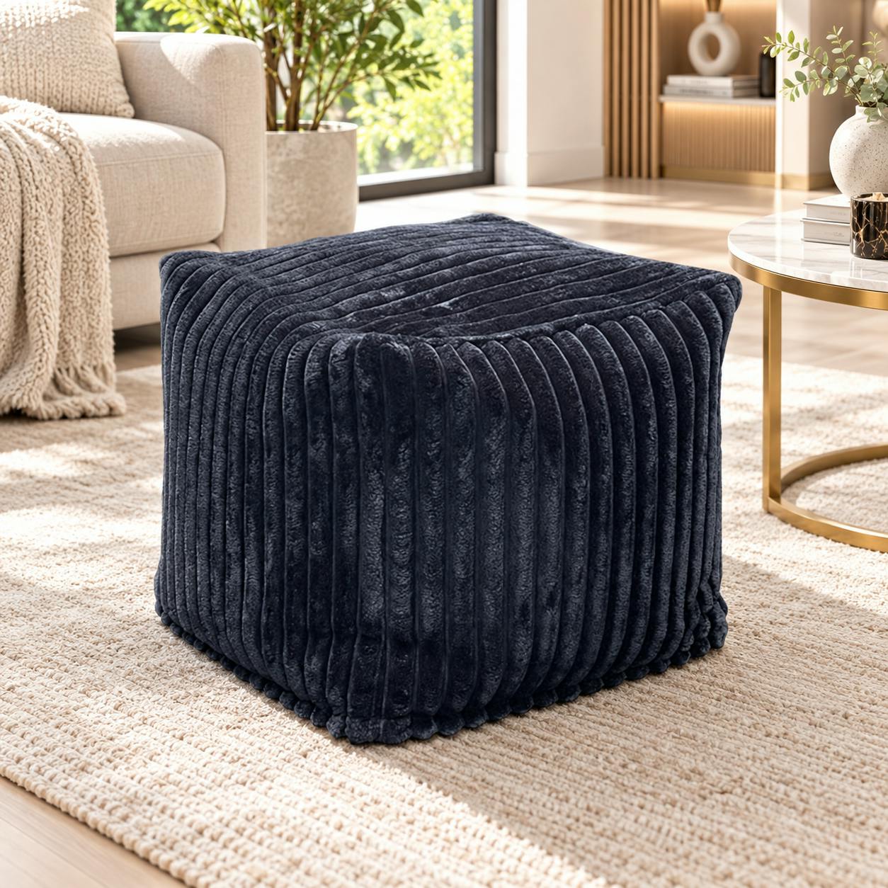 Pouf carré velours grosses côtes anthracite VISBY