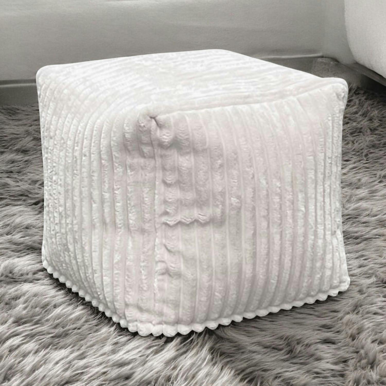 Pouf carré velours grosses côtes blanc VISBY