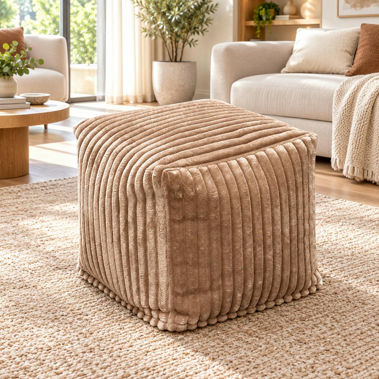 Pouf carré velours grosses côtes camel VISBY