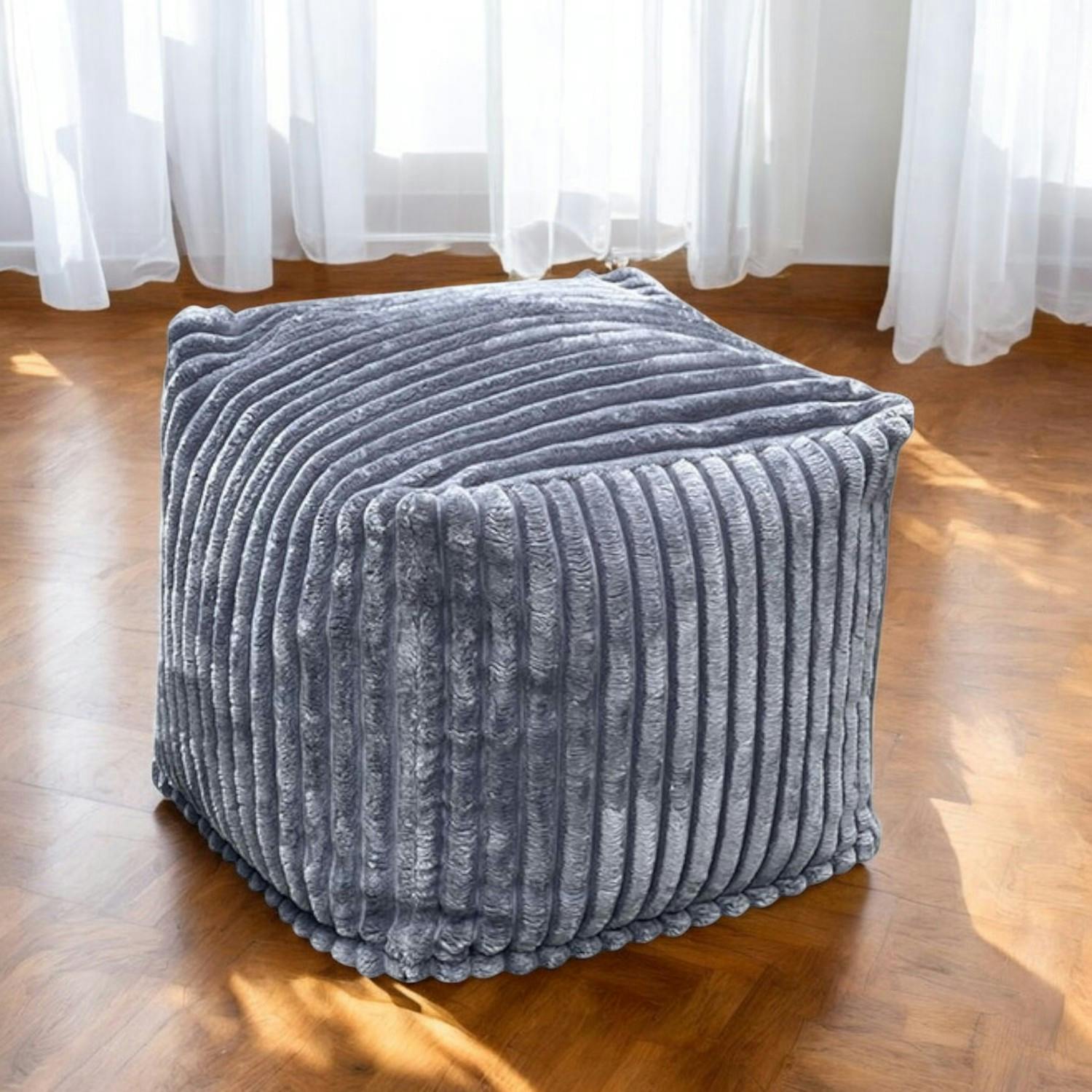 Pouf carré velours grosses côtes gris VISBY