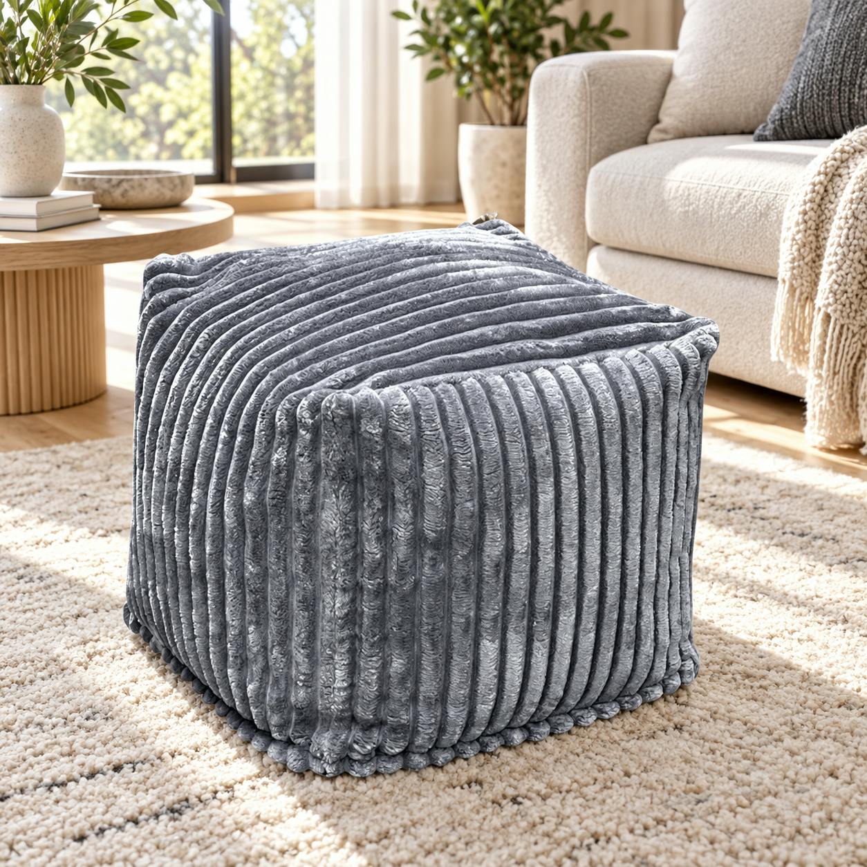 Pouf carré velours grosses côtes gris VISBY