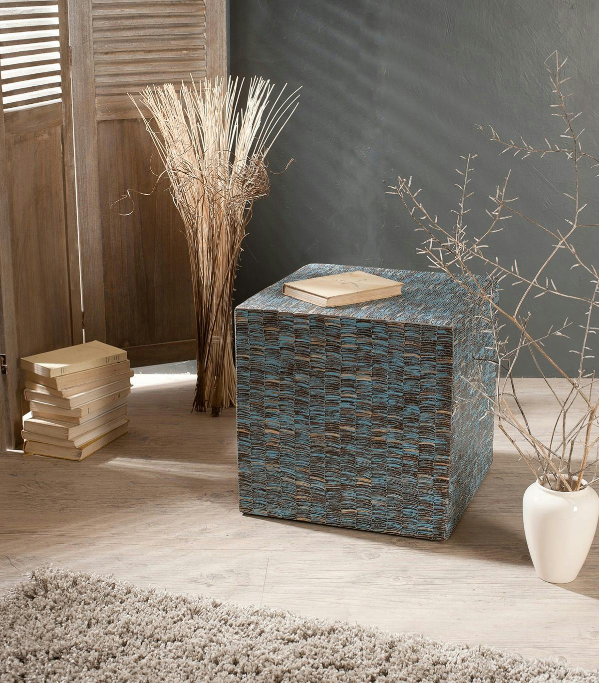Pouf COCO cube bleu ciel 42x42cm
