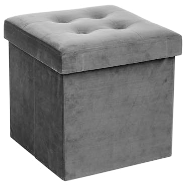 Pouf coffre pliable capitonné velours gris 38x38
