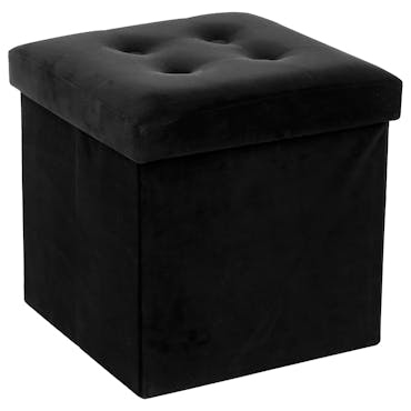 Pouf coffre pliable capitonné velours noir 38x38