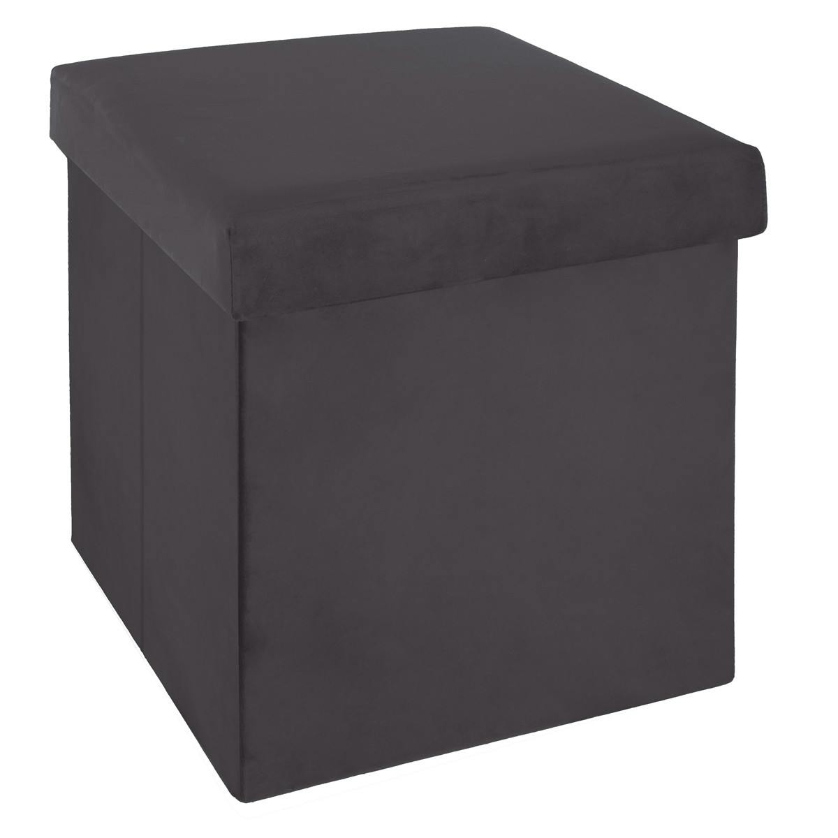 Pouf coffre pliable revêtement en velours gris 38x38cm