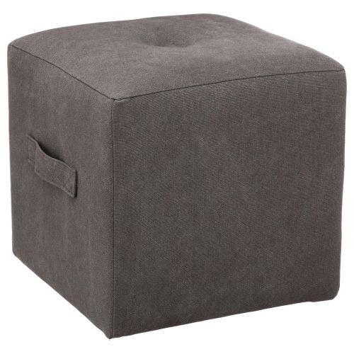 Pouf cube capitonné à poignée tissu gris fonçé 38x38xH38cm