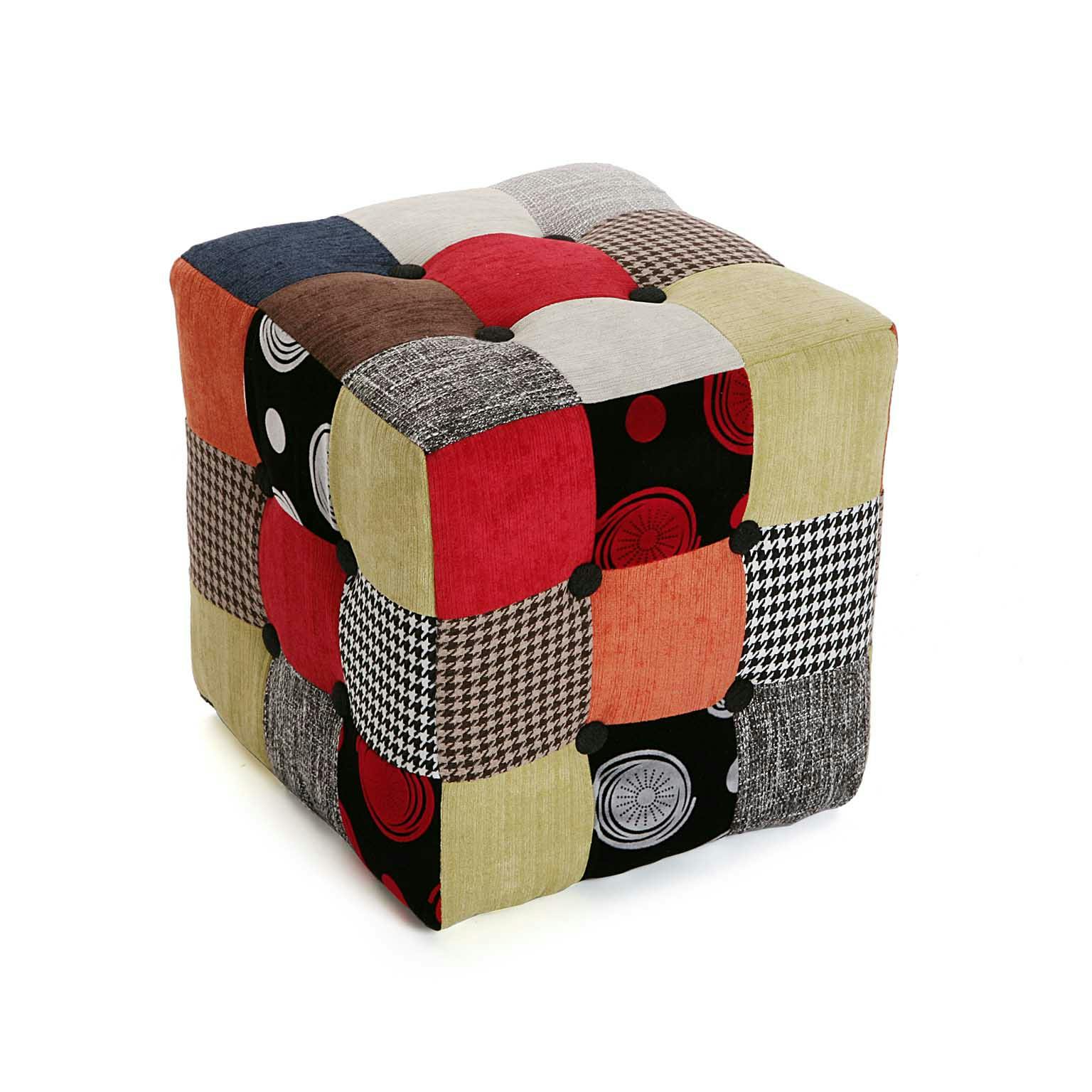 Pouf Cube Capitonné carré en tissu à motif Patchwork coloré 35x35x35cm BARCELONE