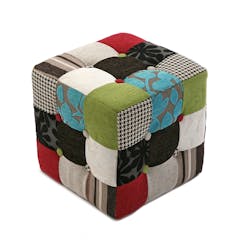 Pouf cube capitonné en tissu Patchwork coloré 35x35x35cm EIDER