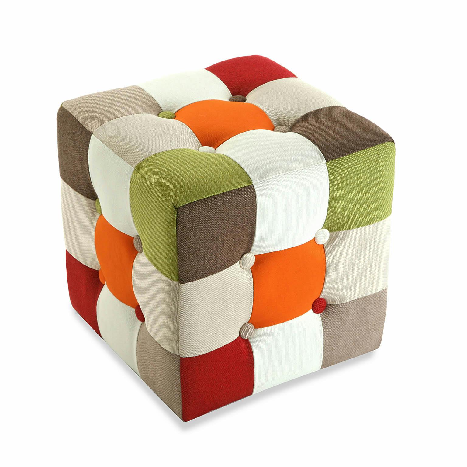Pouf cube capitonné en tissu Patchwork coloré 35x35x35cm GREEN