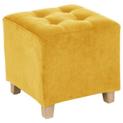 Pouf cube capitonné en velours moutarde 35x35cm