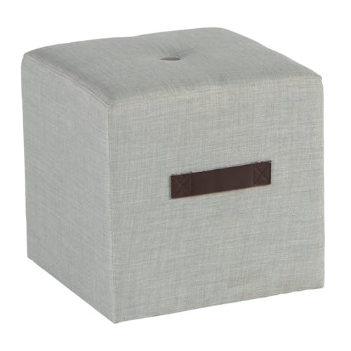 Pouf Cube Capitonné gris clair et poignée couleur havane 40x40x40cm HOUSE