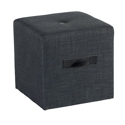 Pouf Cube Capitonné gris foncé et poignée noire 40x40x40cm HOUSE