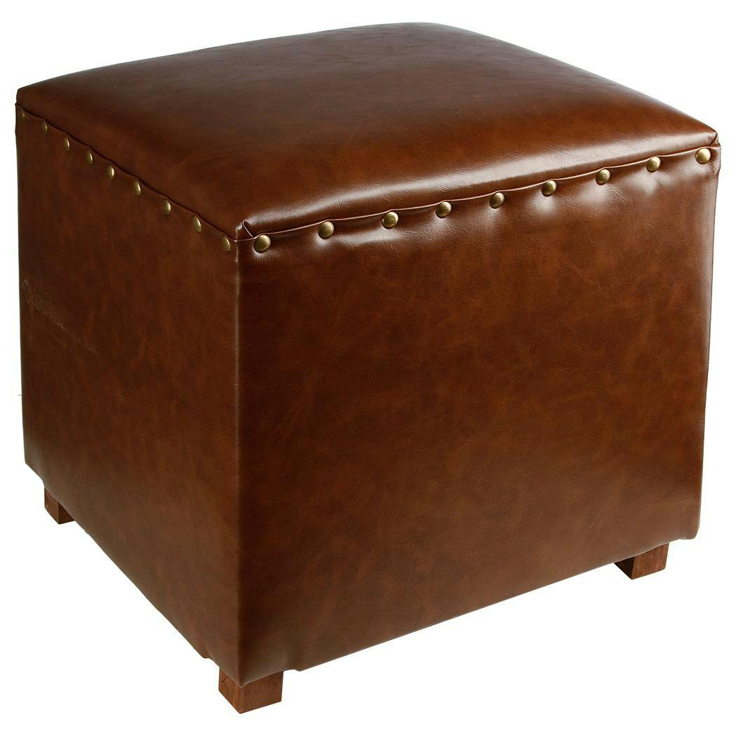 Pouf cube clouté Vintage marron 38x38x38cm