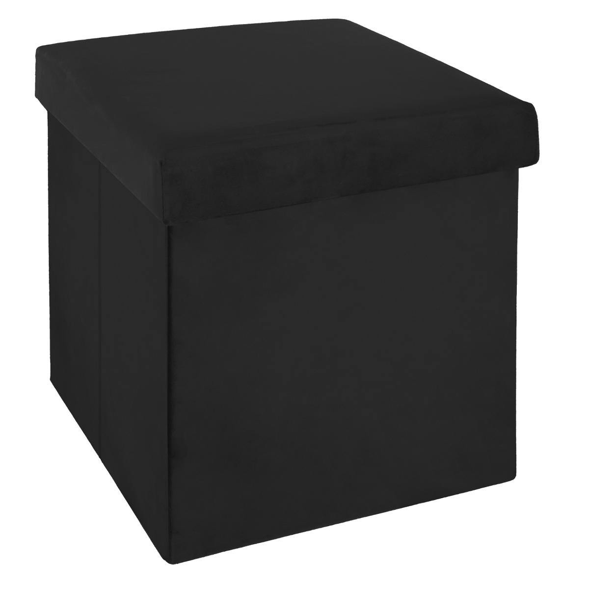 Pouf cube coffre pliable velours noir