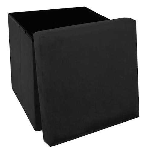 Pouf cube coffre pliable velours noir