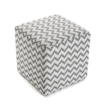  Pouf cube en coton blanc gris motif zigzag 35x35x35cm COPPEN