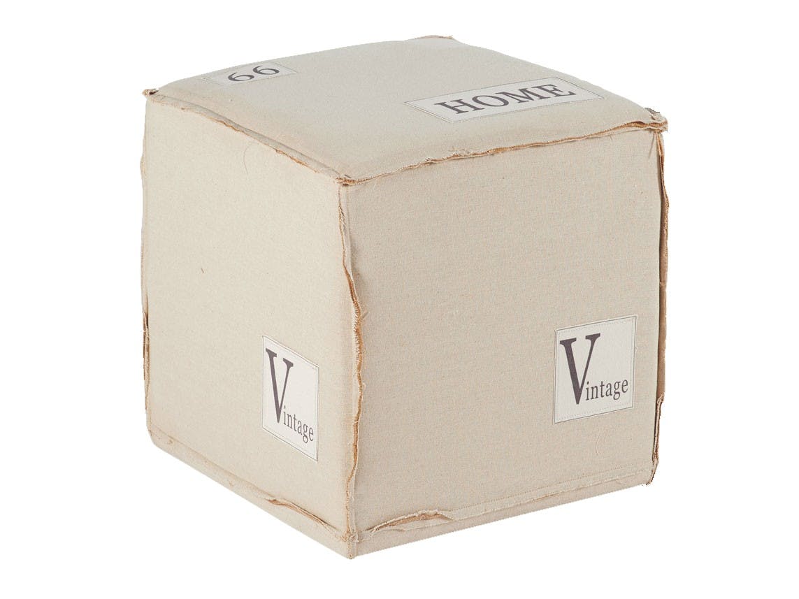 Pouf cube "Home" tissu écru 42x42x43cm LYNE