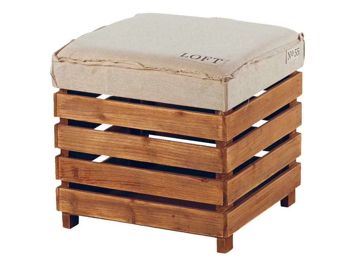 Pouf cube "Loft" tissu écru beige structure et pieds pin 40x40x40cm LYNE