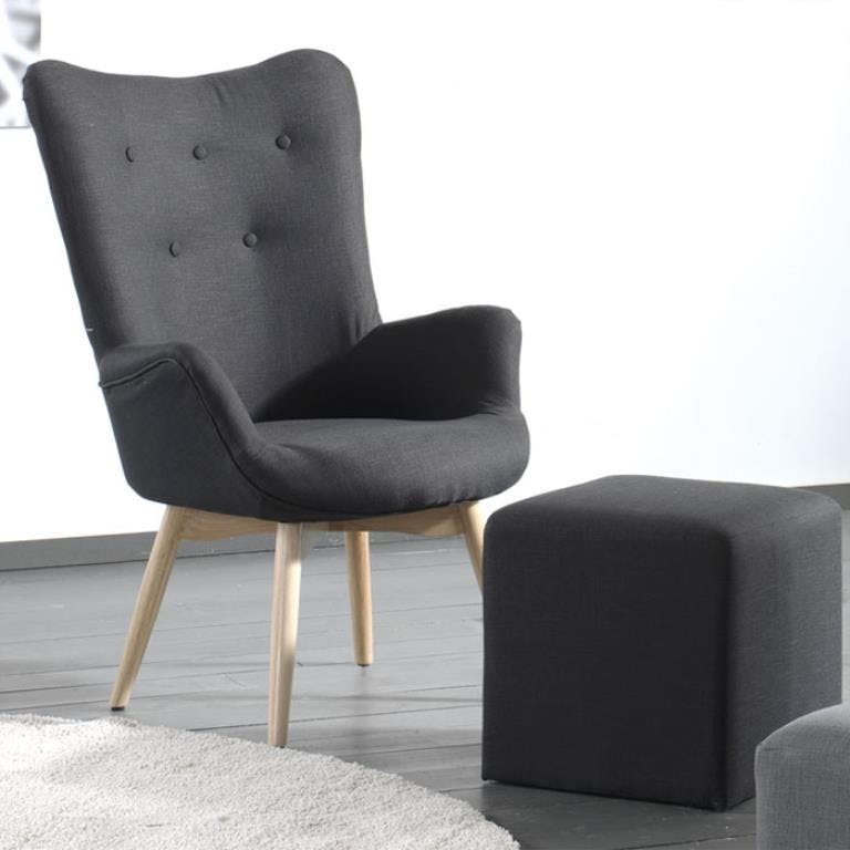 Pouf cube tissu anthracite STONE