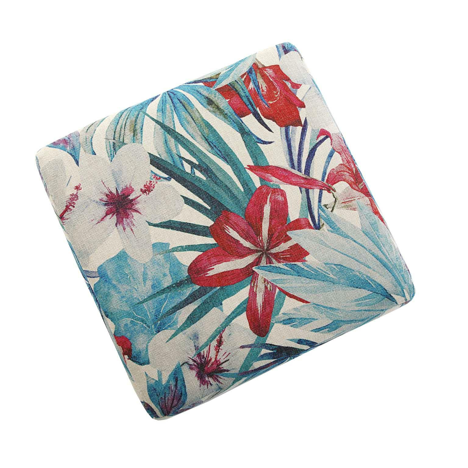 Pouf cube tropical motif feuilles et grandes fleurs rouges 35x35x35cm BORNEO