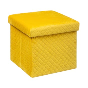 Pouf de rangement velours jaune