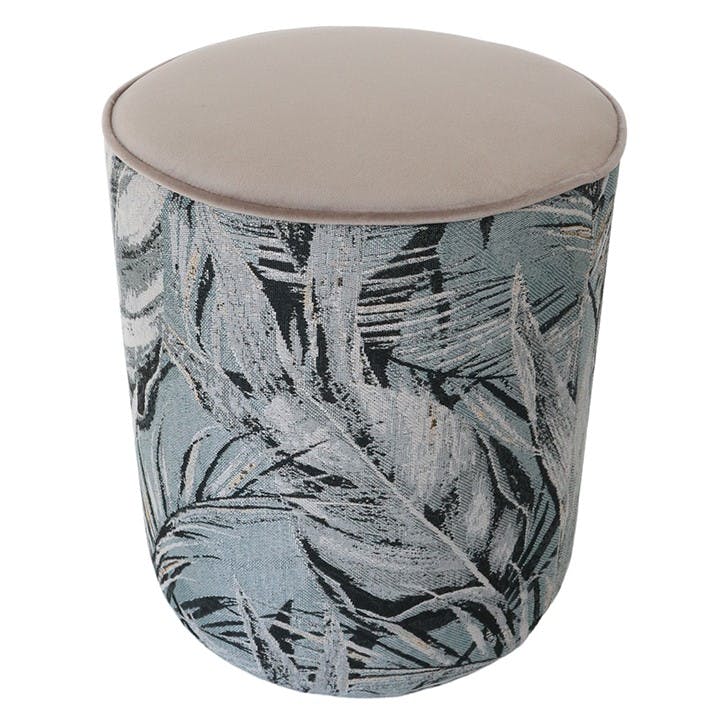 Pouf de salon motif feuillage beige et gris