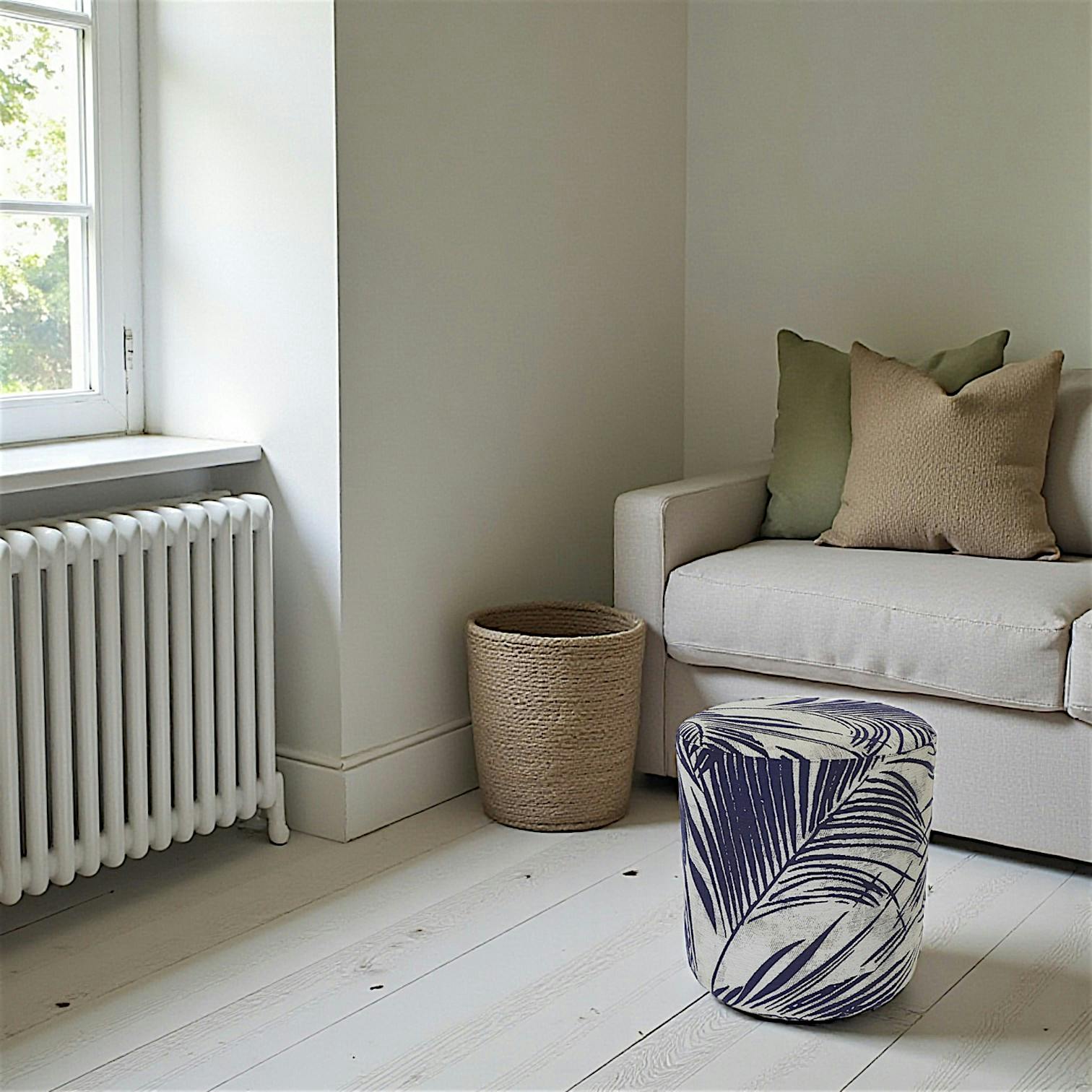Pouf de salon motif jungle bleu et gris