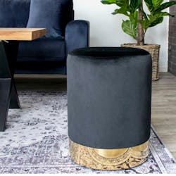 Pouf en velours noir sur base dorée BRUGES