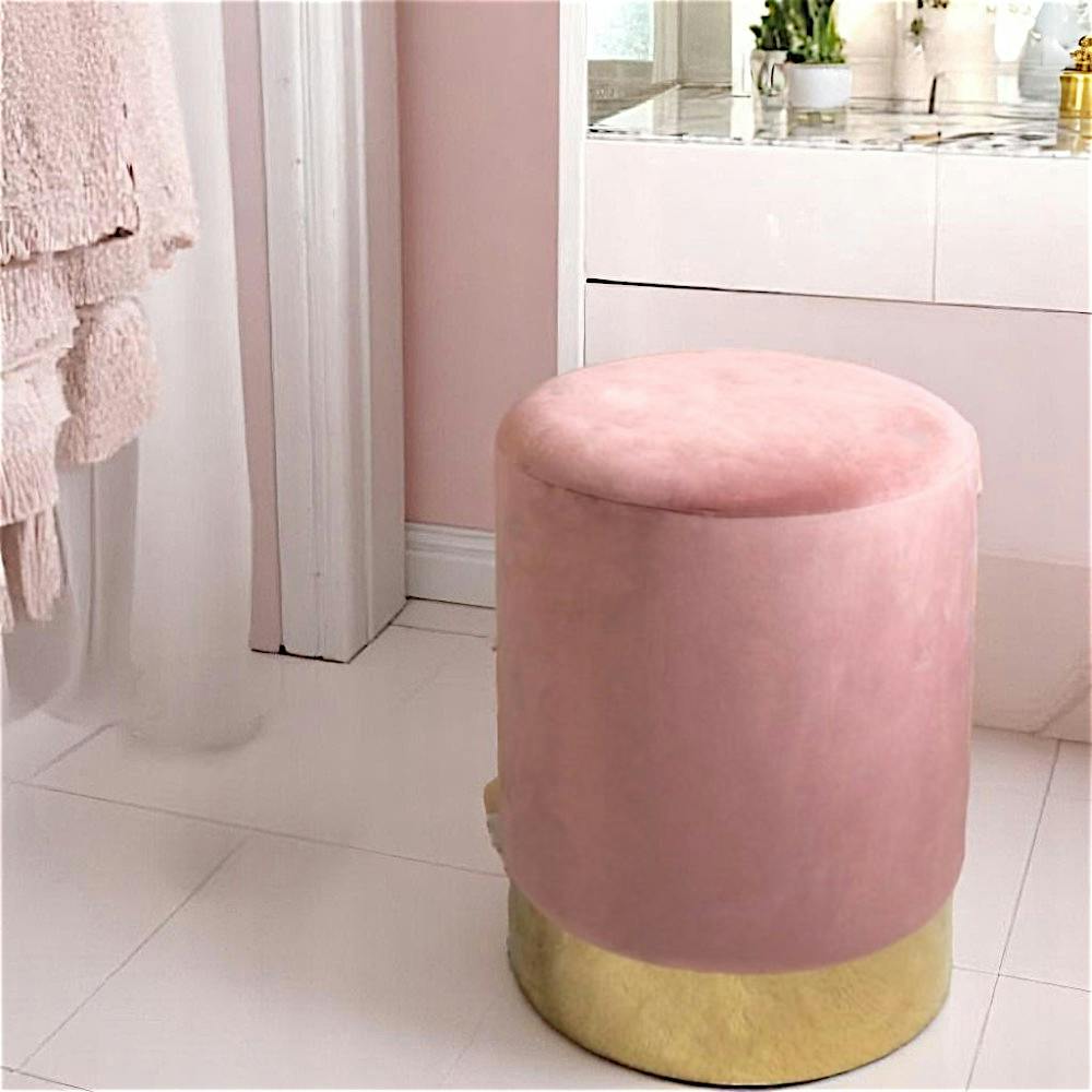 Pouf en velours rose sur base dorée BRUGES