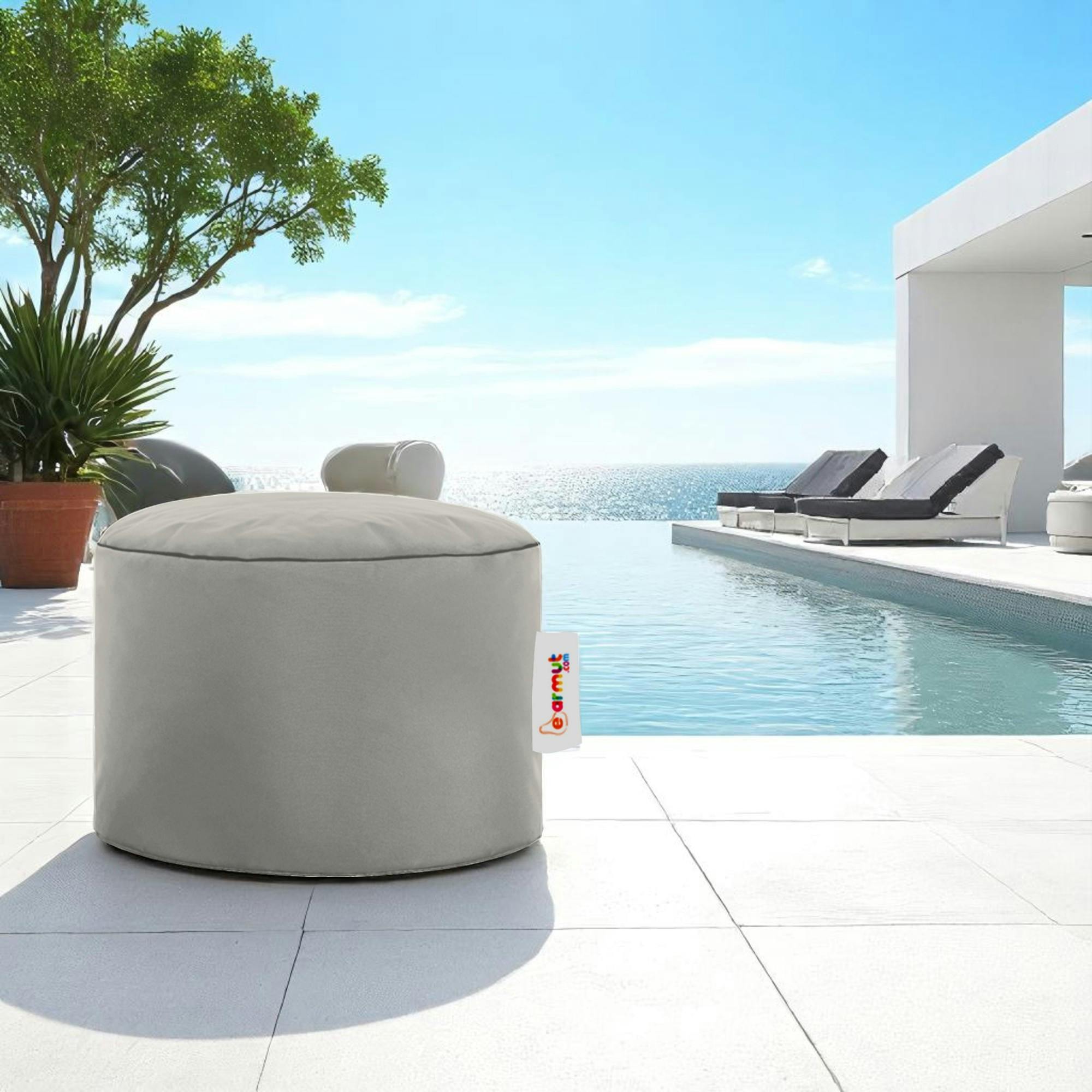 Pouf extérieur imperméable gris - forme ronde ARTA