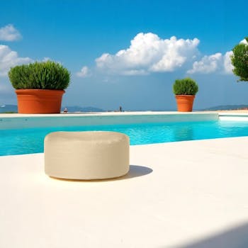 Pouf extérieur imperméable taupe - forme ronde ARTA