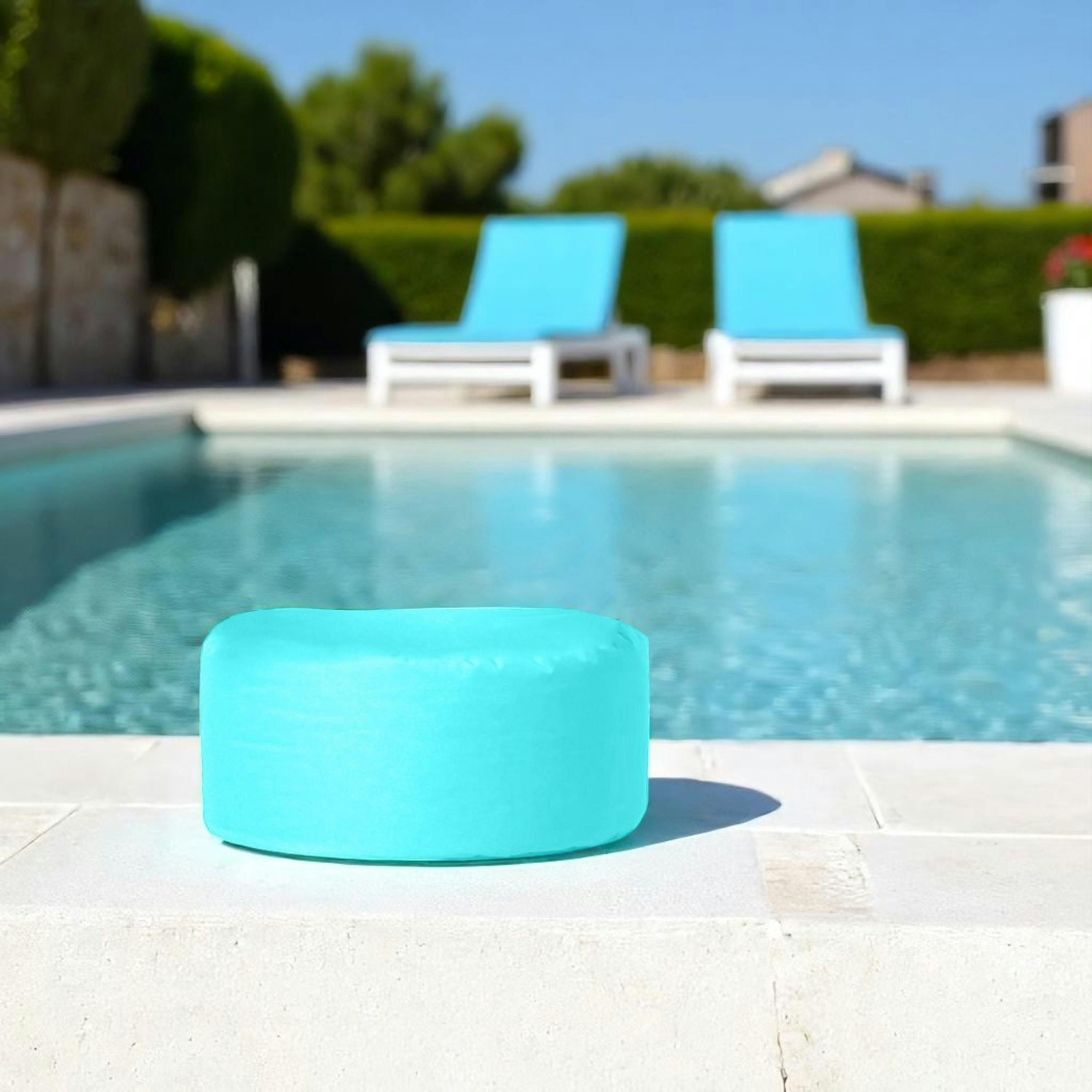 Pouf extérieur imperméable turquoise - forme ronde ARTA