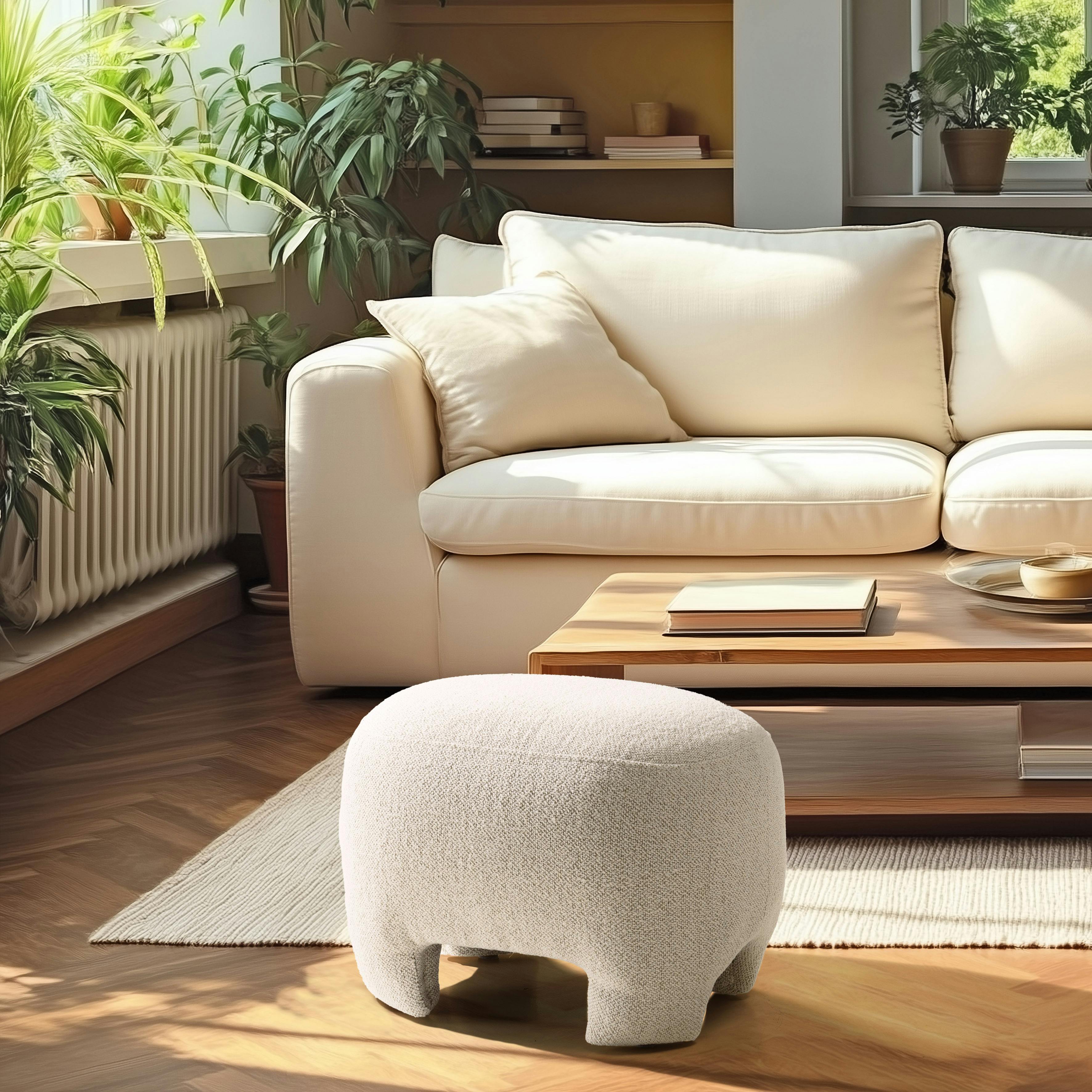 Pouf forme design  en tissu petite bouclette beige COLOMBUS