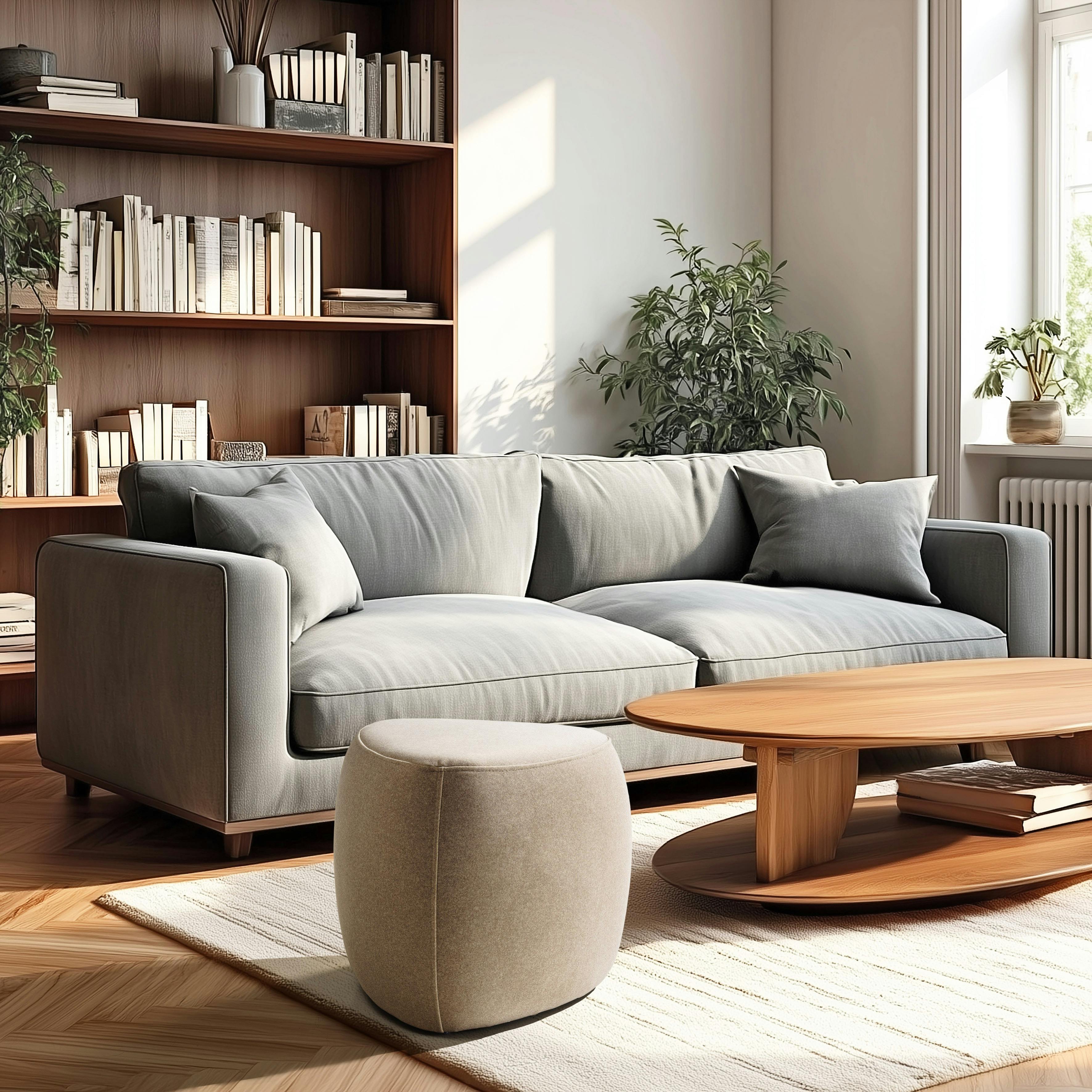 Pouf forme triangle en tissu effet velours beige foncé COLOMBUS