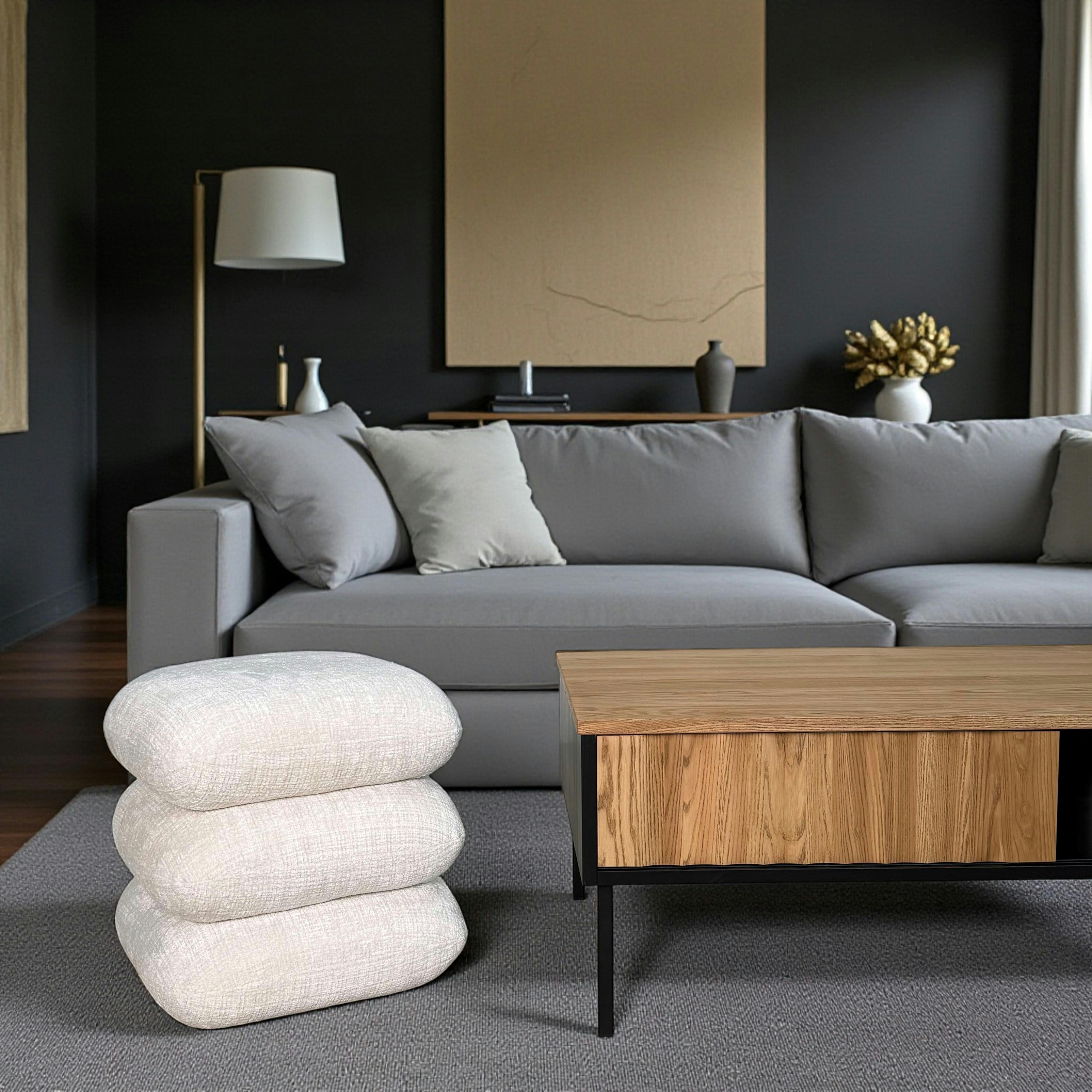 Pouf pivotant écru effet coussins empilés IENA