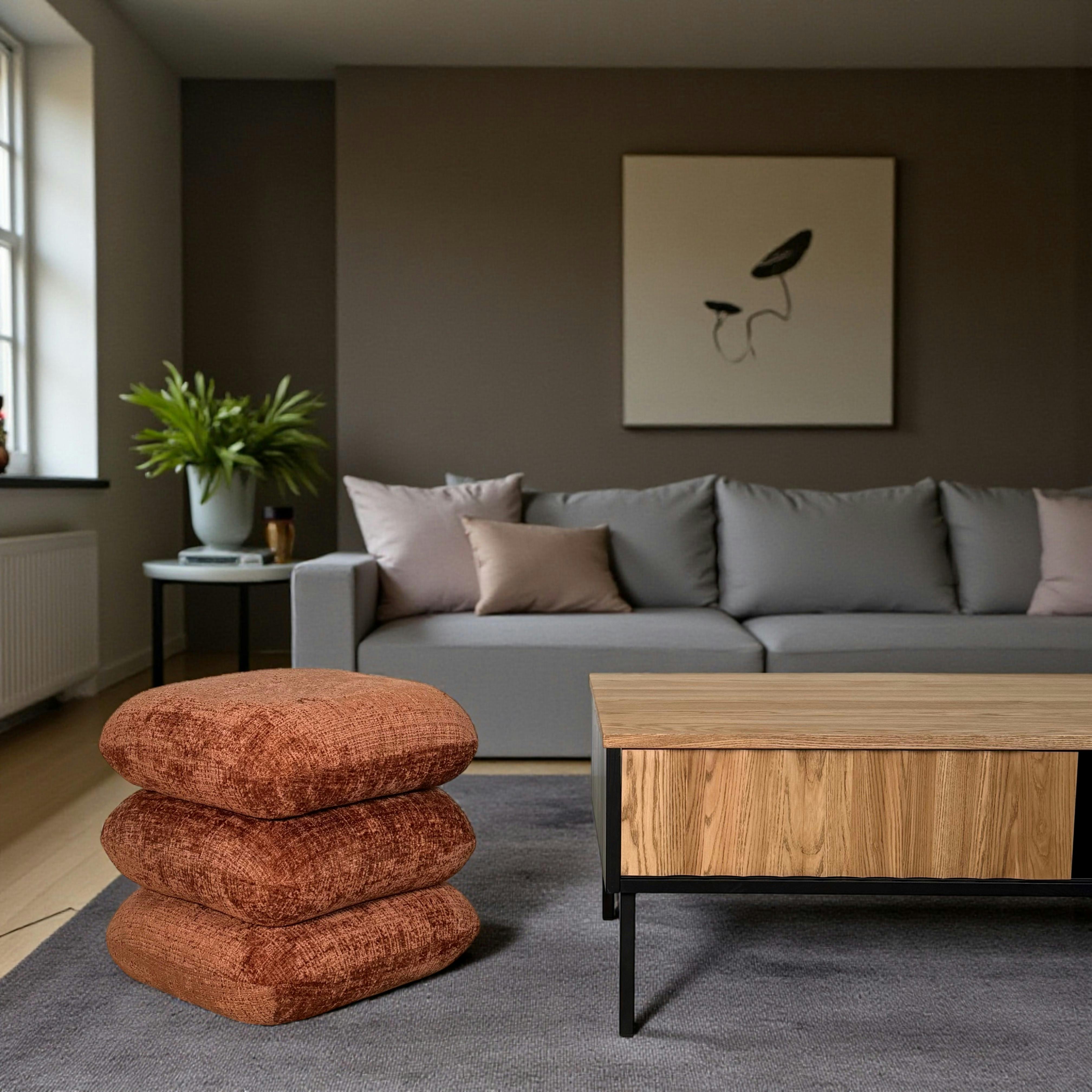 Pouf pivotant terracotta effet coussins empilés IENA