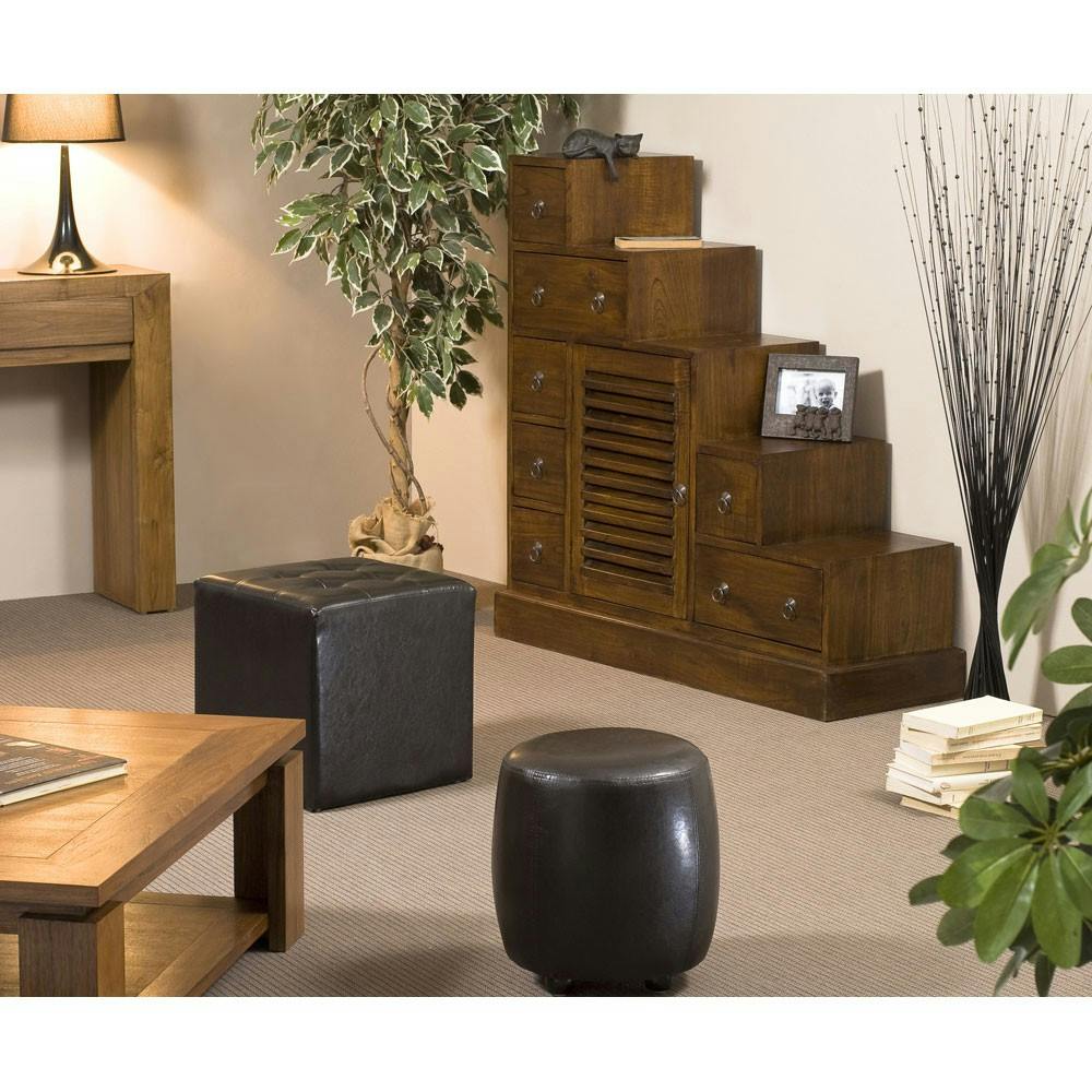Pouf rond 32cm PU chocolat BRITISH