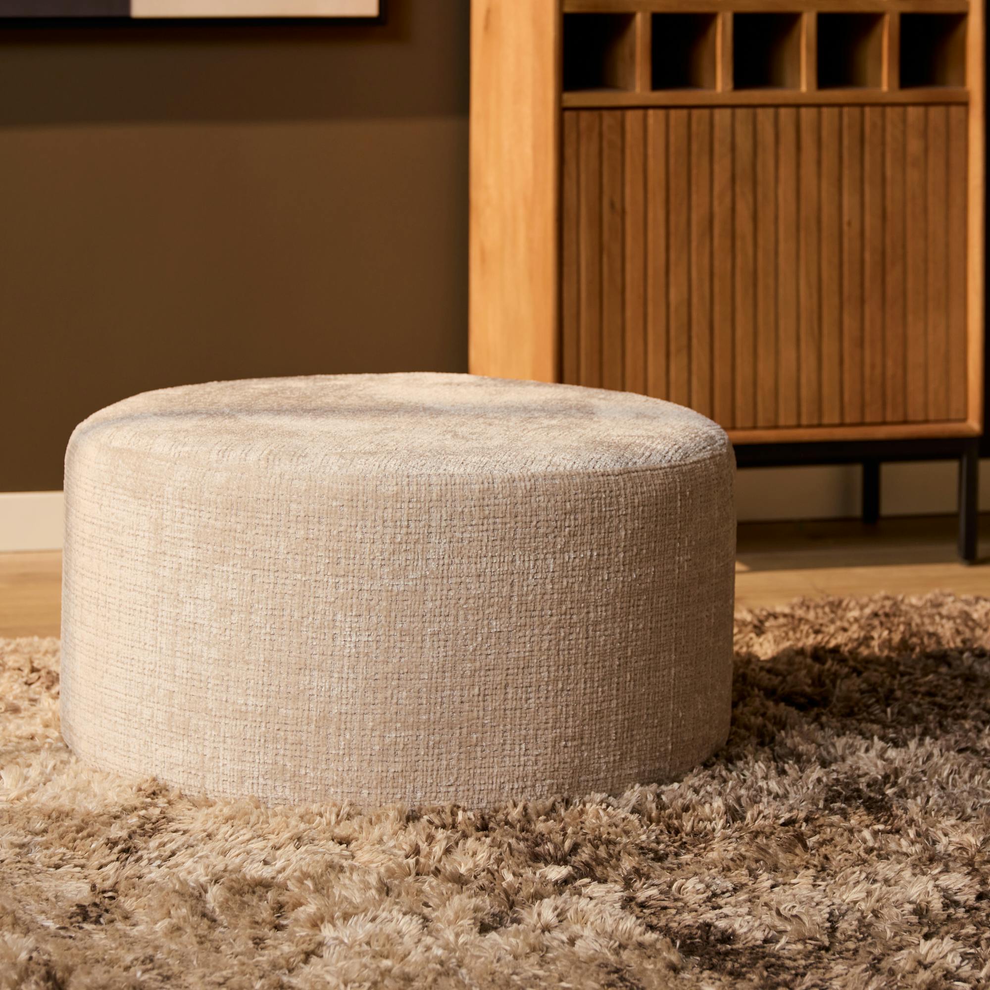 Pouf rond beige tissu doux Ø80 cm RIVOLI