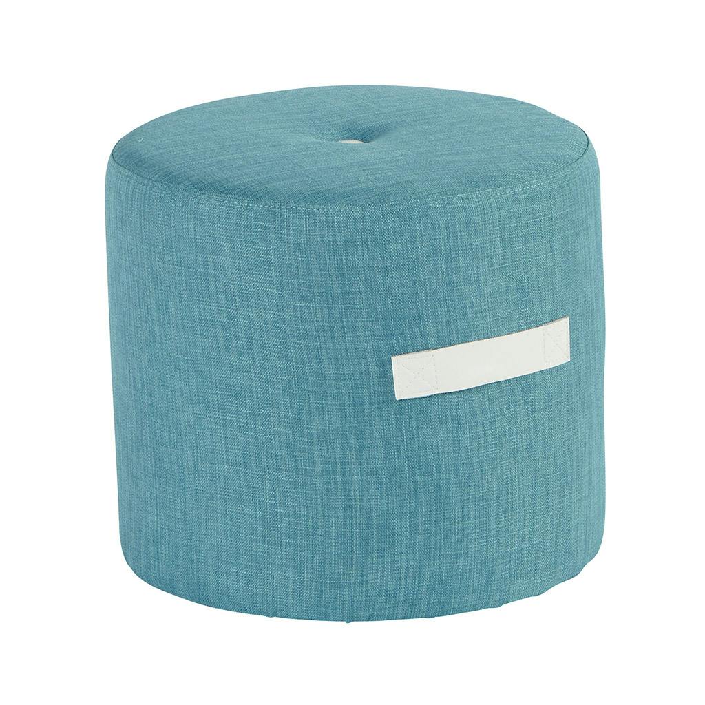 Pouf Rond Capitonné bleu et poignée blanche D44xH40cm HOUSE