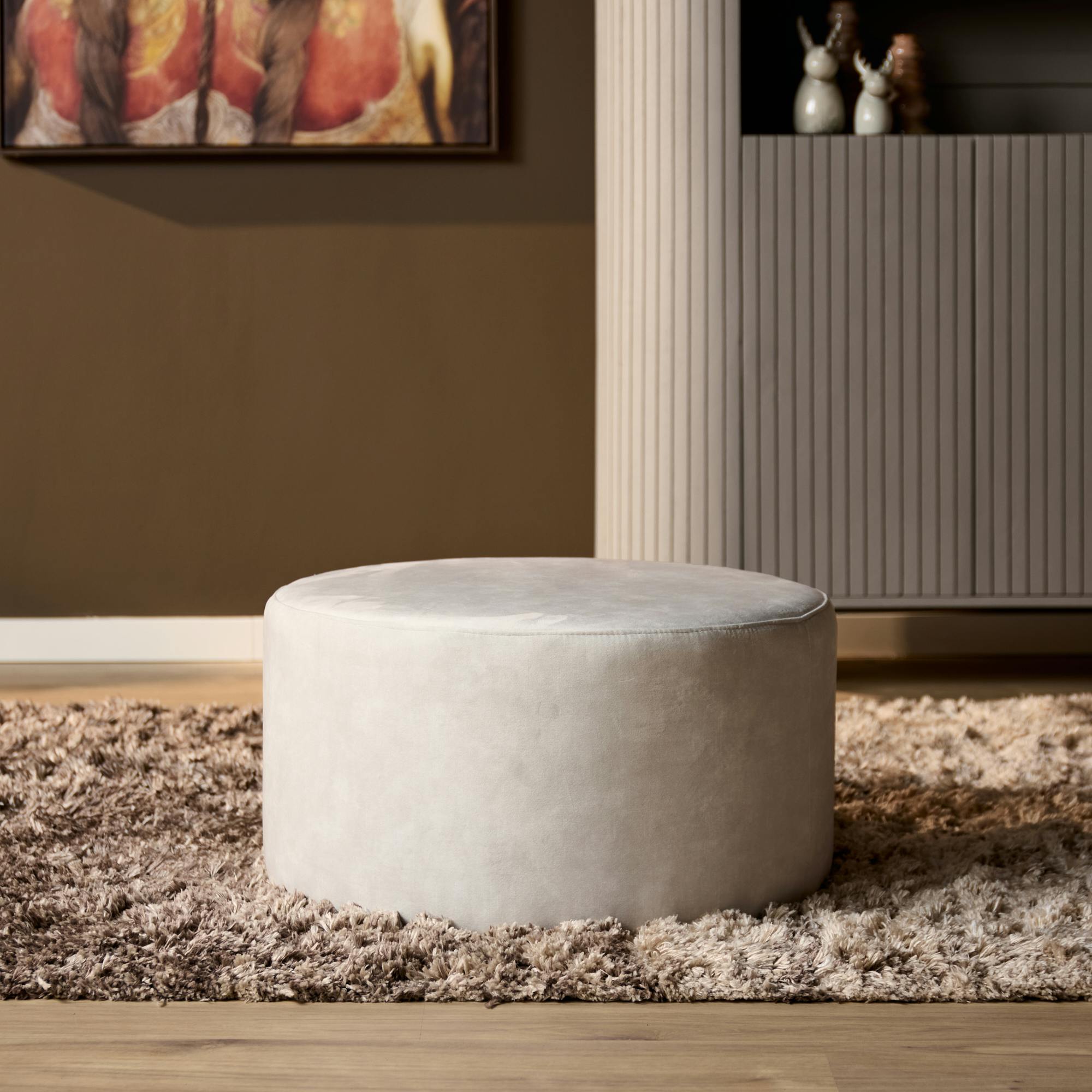 Pouf rond écru tissu doux RIVOLI