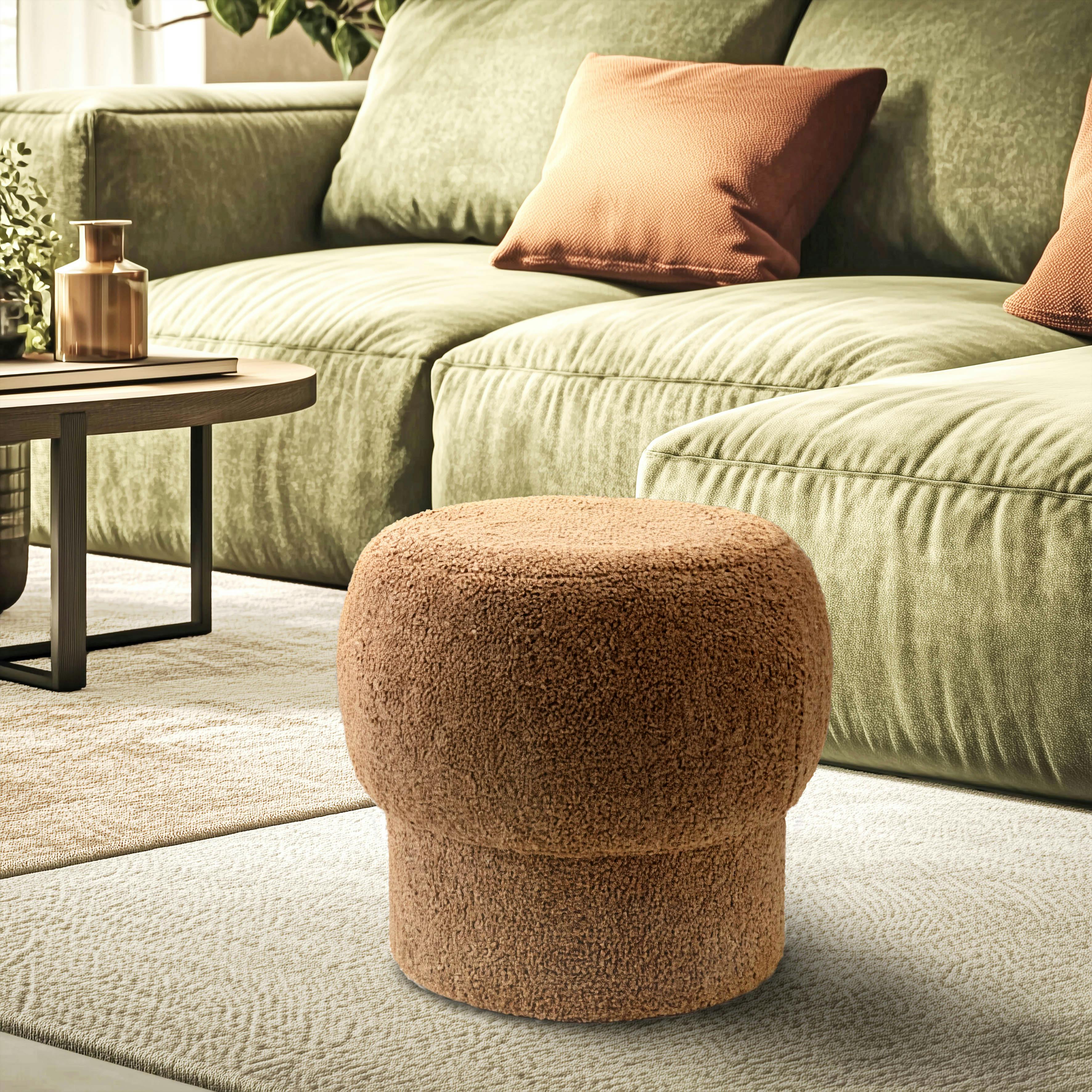 Pouf rond en tissu terracotta CASTILLE