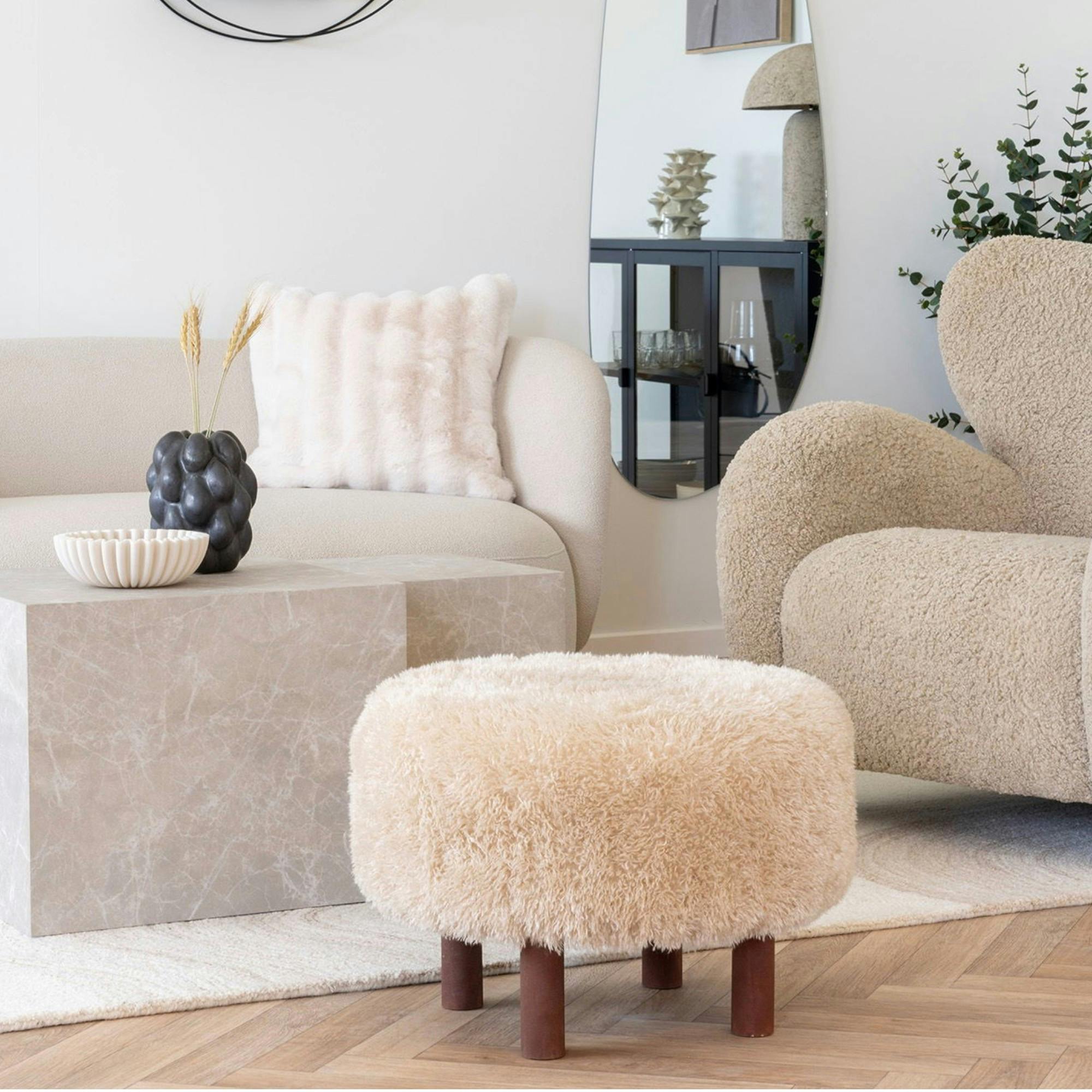 Pouf rond marron clair BERLIN