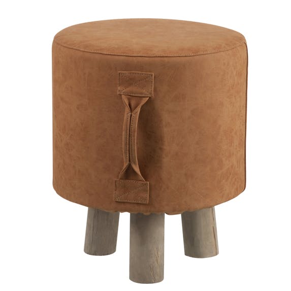 Pouf rond marron sur pied, revêtement PU - D31 H37cm FOREST