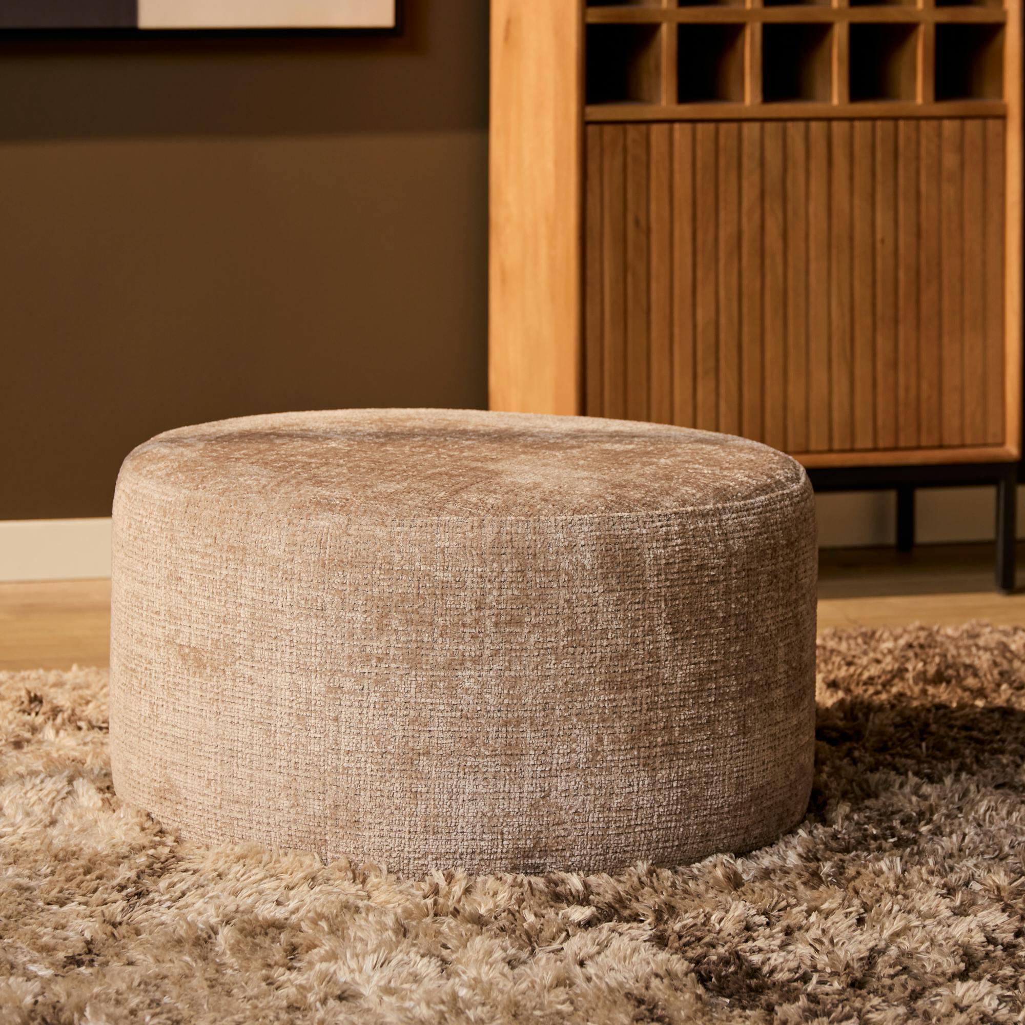 Pouf rond taupe tissu doux Ø80 cm RIVOLI