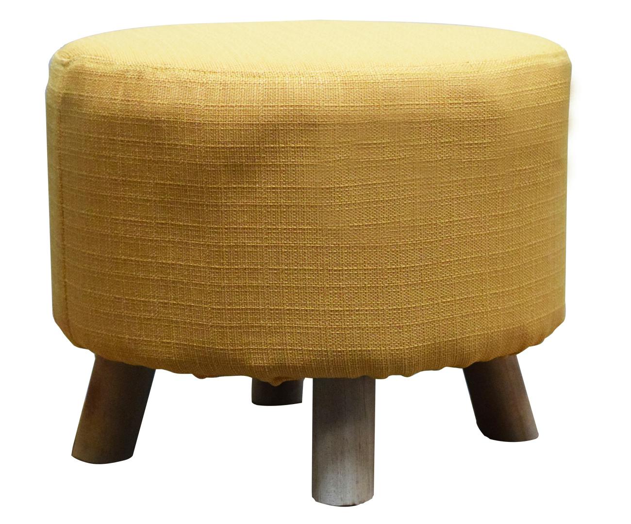 Pouf rond tissu couleur safran pieds bois D.40cm H.33cm